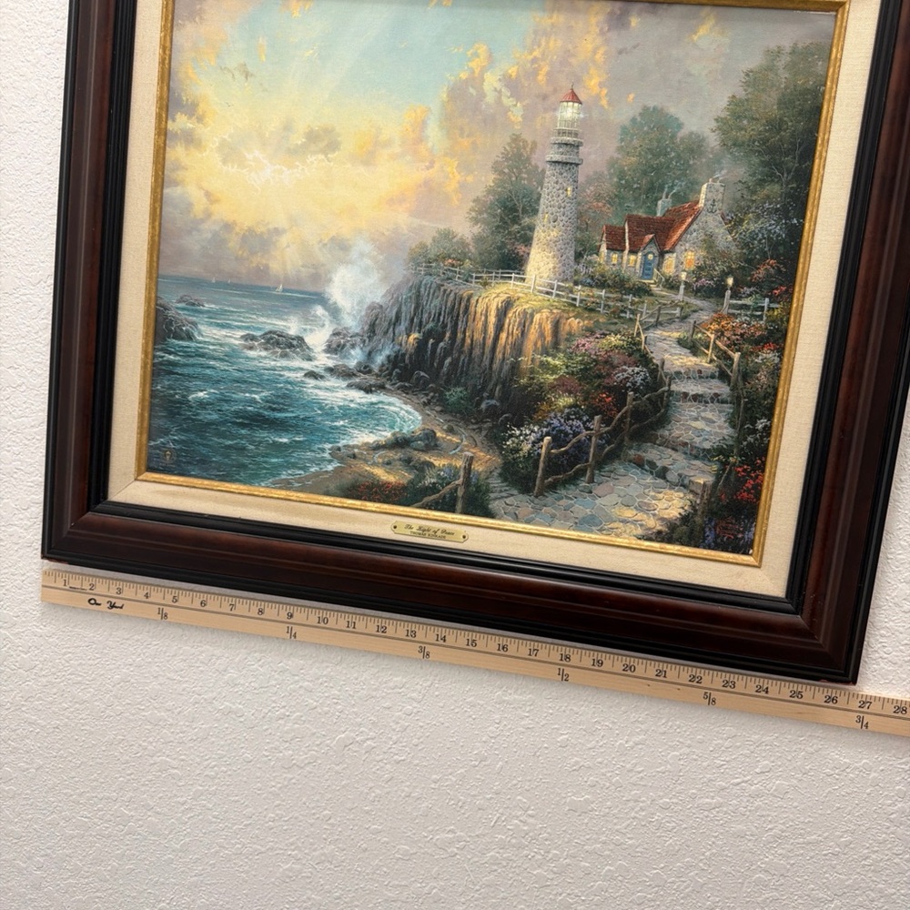 Thomas Kinkade Lighthouse at Dusk — Blue, Gold, Green, Brown